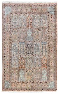 A Persian Silk and Cotton "Garden" Rug 8 feet 11 inches x 6 feet.
