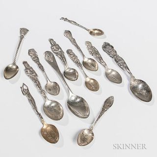 Twelve American Sterling Silver Souvenir Spoons