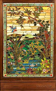 Framed Stained Glass Panel of a Watery Landscape