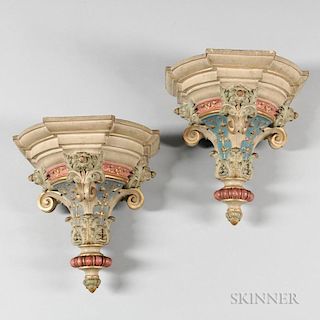 Pair of Neoclassical-style Painted Terra-cotta Architectural Brackets