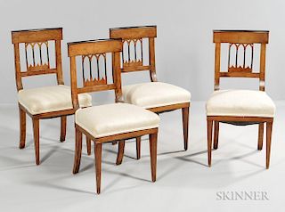 Four Biedermeier Walnut Side Chairs