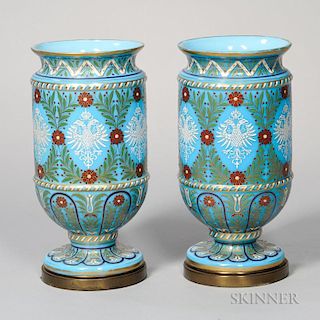 Two Russian Imperial Enameled Glass Urns