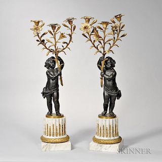 Pair of French Gilt-bronze Figural Candlesticks