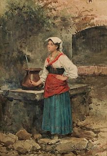 Clelia Bompiani Battaglia (Italian, 1847-1927)      Italian Peasant Woman at a Well