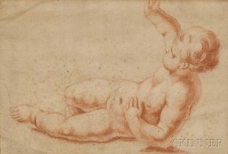 Italian School, 17th Century      Putto Reclining on One Elbow, Other Arm Raised
