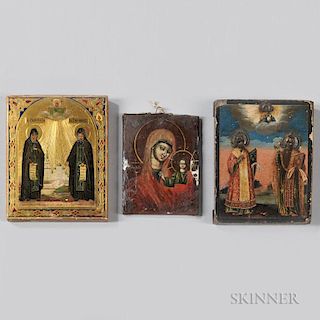 Three Painted Russian Icons on Wood Panels