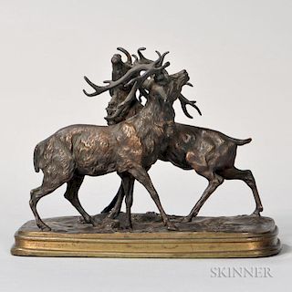 After Ferdinand Pautrot (French, 1832-1874)    Bronze Figure of Two Stags