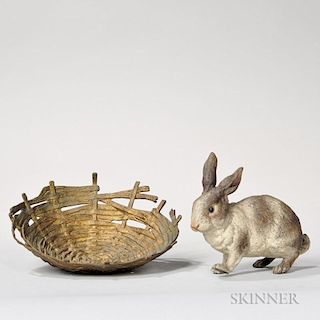 Cold-painted Crouching Rabbit and a Basket