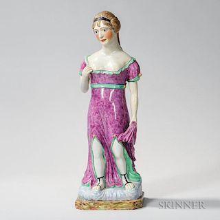 Large Staffordshire Pearl-glazed Earthenware Figure of a Maiden