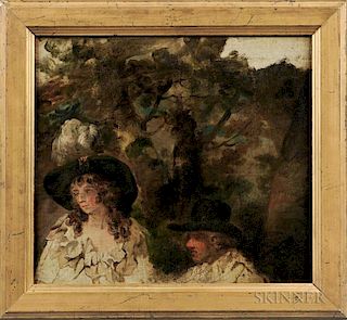George Morland (British, 1763-1804)      Fragmentary Oil Sketch of a Man and Woman in a Landscape