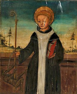 Continental School, 19th Century      Male Saint with a Demon Figure Grasping His Crozier
