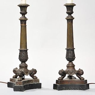 Pair of Empire-style Bronze Lamps