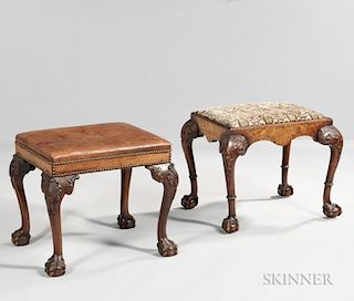 Two Georgian-style Carved Walnut Stools