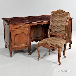 Louis XV-style Leather-top Fruitwood Desk and Chair