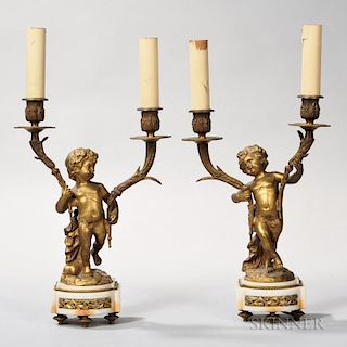 Pair of Gilt-bronze Two-light Candelabra