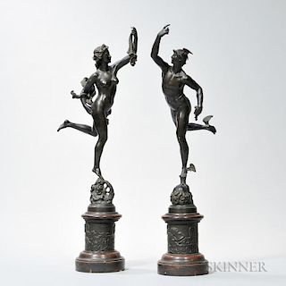 Grand Tour Bronze Figures of Mercury and Fortuna with Pedestals