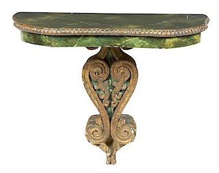 An Italian Painted and Parcel Gilt Bracket Shelf Height 20 x width 25 x depth 12 inches.