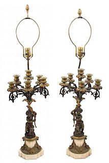 A Pair of Louis XV Bronze Six-Light Candelabra