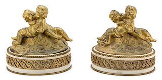 A Pair of Louis XVI Style Gilt Bronze Figures Height 6 1/2 x diameter 7 inches.