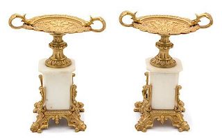 A Pair of Louis XVI Style Gilt Bronze and Marble Tazzas Height 8 x diameter 5 inches.