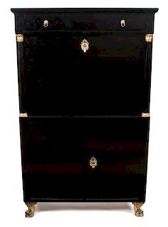 A French Empire Ebonized Secretaire a Abbatant Height 59 1/2 x width 35 1/2 x depth 16 inches.