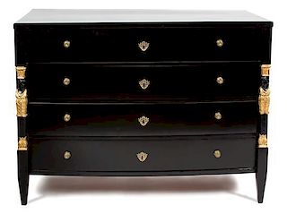 A French Empire Style Black Lacquer Commode Height 37 x width 49 1/2 x depth 24 inches.