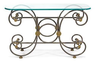 A French Scrolled Steel and Brass Pastry Table Height 29 1/2 x width 47 1/2 x depth 16 inches.