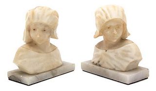 A Pair of Dutch Carved Alabaster Maiden Heads Height 7 x width 6 1/2 inches.