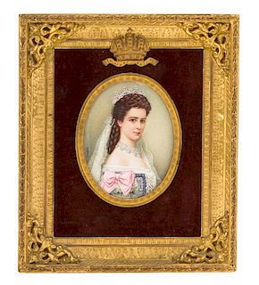 A Continental Painted Portrait Miniature Height 3 x width 2 inches.