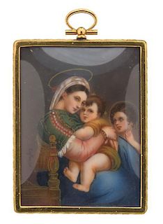 A Continental Painted Portrait Miniature Height 3 x width 3 inches.