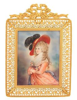 A French Painted Portrait Miniature Height 3 x width 2 inches.