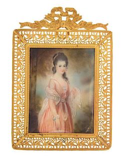 A French Painted Portrait Miniature Height 3 x width 2 inches.