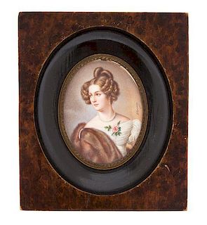 A German Painted Portrait Miniature Height 2 x width 2 inches.