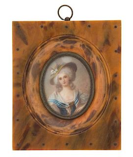 A French Painted Portrait Miniature Height 2 x width 1 inches.
