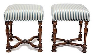 A Pair of William & Mary Walnut Footstools Height 21 x width 18 x depth 18 inches.