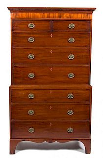 A George III Mahogany Chest-on-Chest Height 74 1/2 x width 43 1/2 x depth 22 1/2 inches.