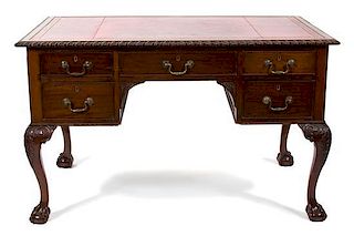 A George III Style Mahogany Library Desk Height 32 x width 51 1/2 x depth 30 inches.