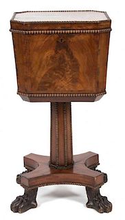 A William IV Carved Figured Mahogany Wine Cooler on Pedestal Base Height 32 inches.