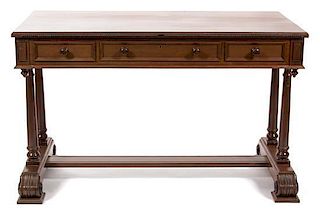 A William IV Style Mahogany Library Table Height 30 x width 48 inches.