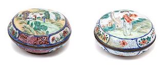Two Chinese Canton Enamel on Copper Covered Boxes Diameter 2 1/4 inches.