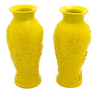 A Pair of Monochrome Yellow Peking Glass Chinese Vases