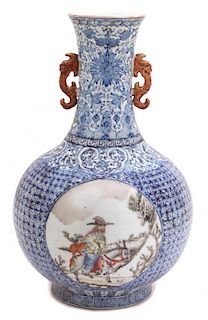 A Chinese Blue and White Porcelain Vase Height 15 1/4 x diameter 9 1/2 inches.