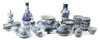 A Miscellaneous Collection of Chinese Blue and White Porcelain Articles Height of tallest 10 inches.