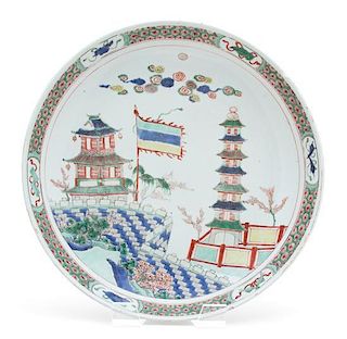 A Pair of Chinese Famille Verte Porcelain Chargers Diameter 15 inches.