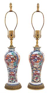 A Pair of Chinese Export Porcelain Lamps