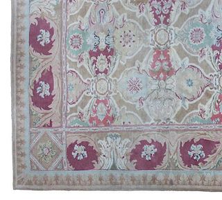 A Large Savonnerie Style Wool Rug Length 27 feet 9 inches x width 17 feet 4 inches.