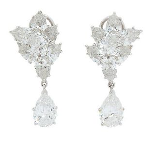 A Pair of Marquise Cubic Zirconia Cluster Earring with a Pear Cubic Zirconia Drop Length 1 1/4 inches.