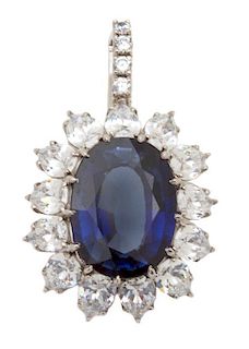 A Faux Sapphire and Marquise Cubic Zirconia Pendant Height 2 1/2 inches.