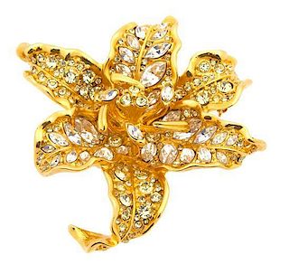 A Kenneth Lane Goldtone and Rhinestone Floral Form Brooch, Diameter 2 3/4 inches.