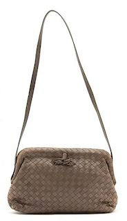 A Bottega Veneta Gray Intrecciato Handbag 10 x 6 1/2 x 2 inches; shoulder drop 14 inches.